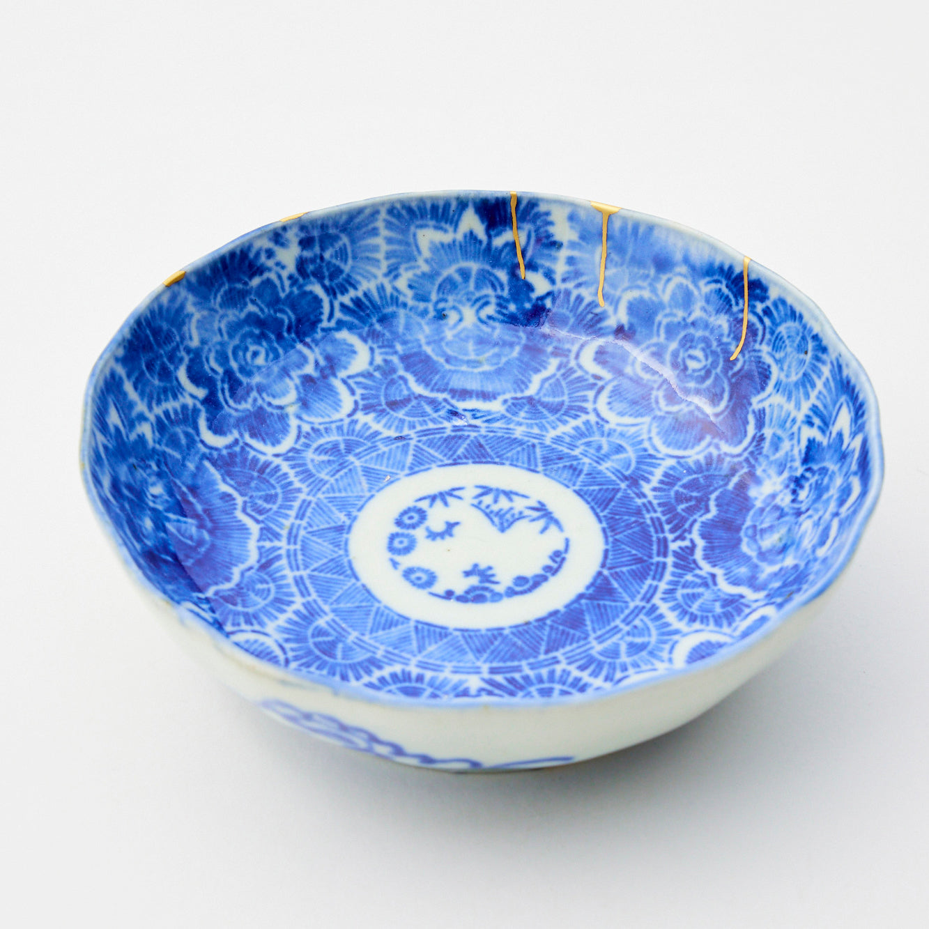 KINTSUGI Indigo Blue Peony Kaleidoscope Small Dish|Food Safe