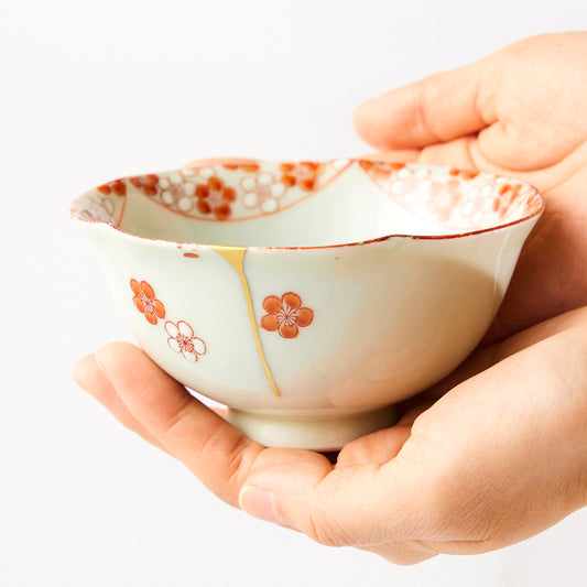 KINTSUGI Flower-patterned Small Dish with Gold|Food Safe