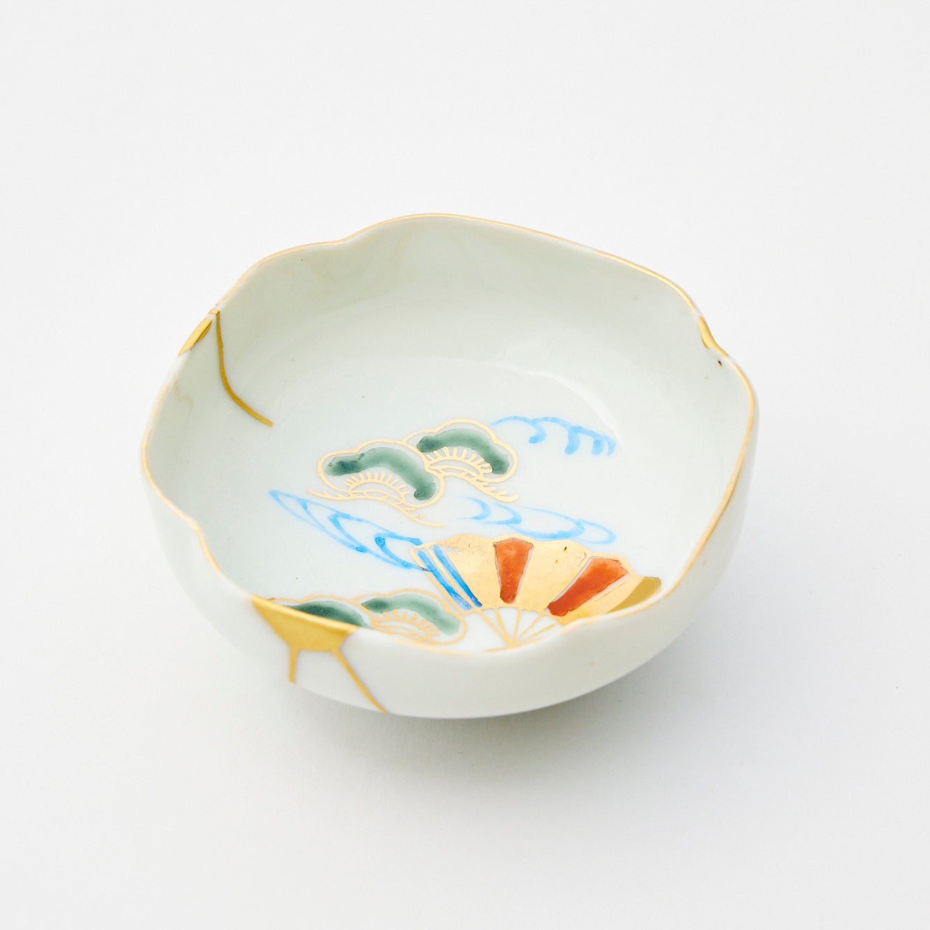 KINTSUGI Pine & Sensu Folding Fan Shallow Dish｜Food Safe