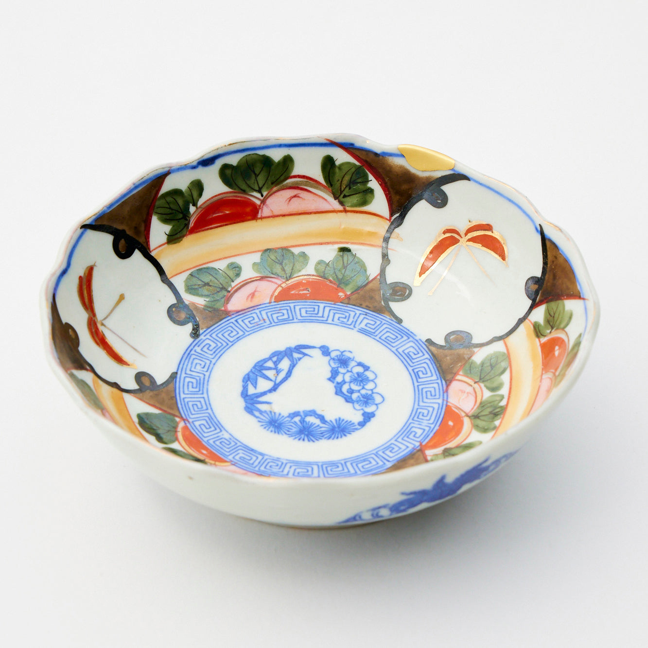KINTSUGI Imari Polychrome Bowl with Butterfly and Floral Design｜Available at Ebisu Studio