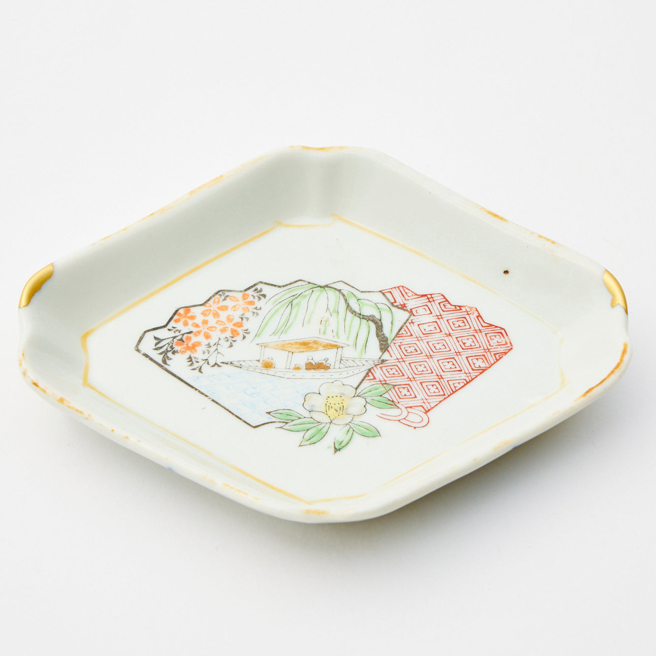 KINTSUGI Willow-Yakatabune Diamond Small Plate｜Food Safe