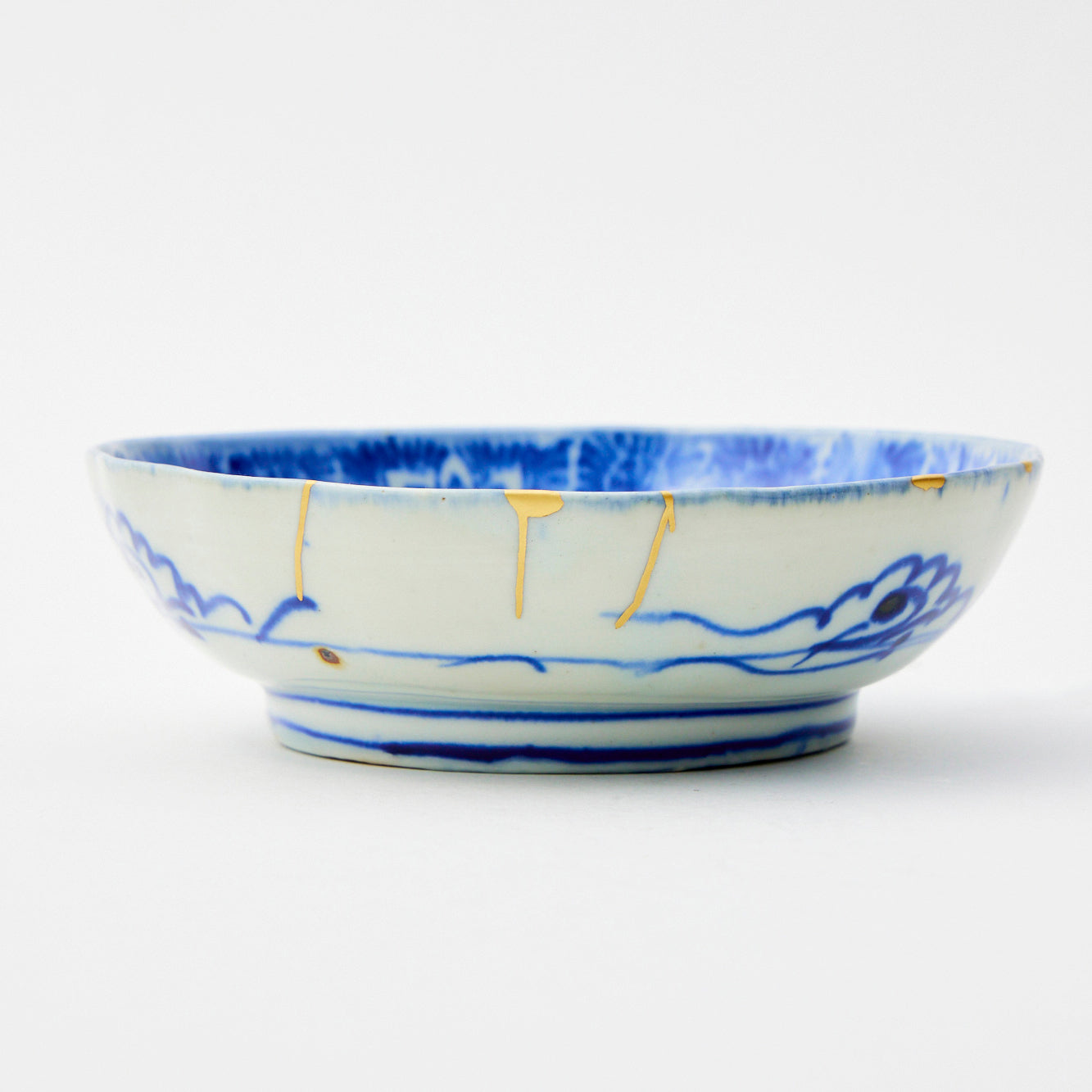 KINTSUGI Indigo Blue Peony Kaleidoscope Small Dish｜Food Safe