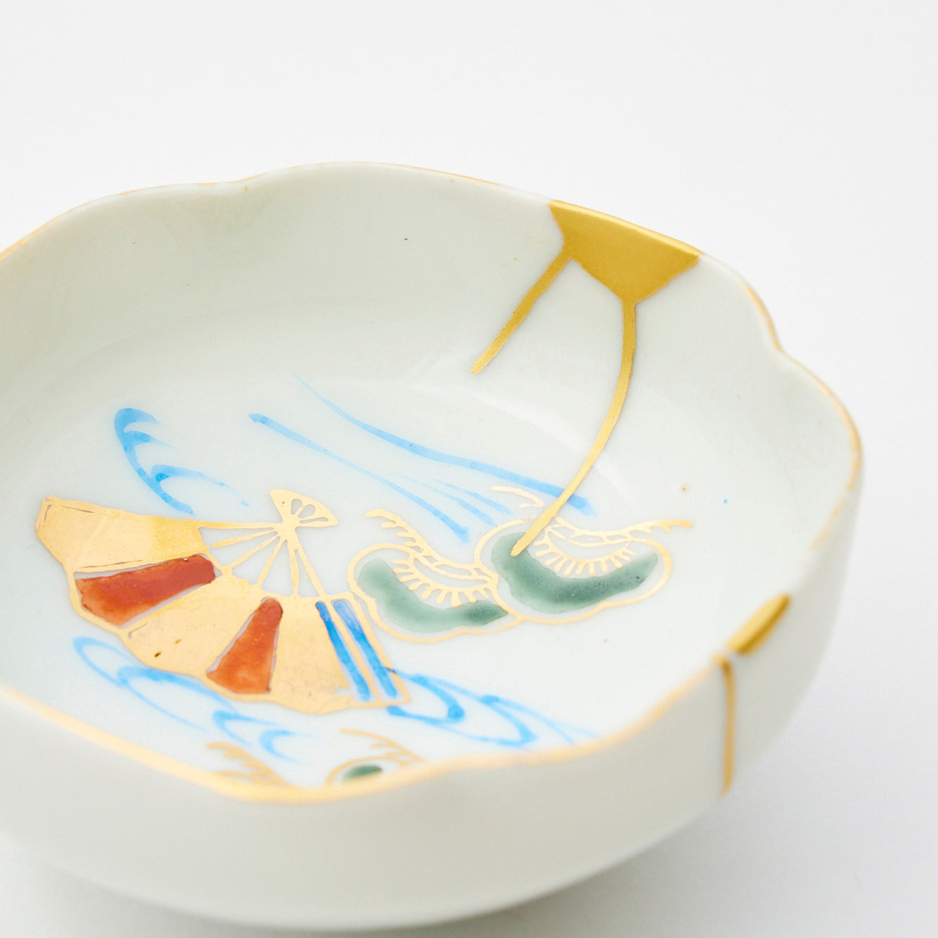 KINTSUGI Pine & Sensu Folding Fan Shallow Dish｜Food Safe