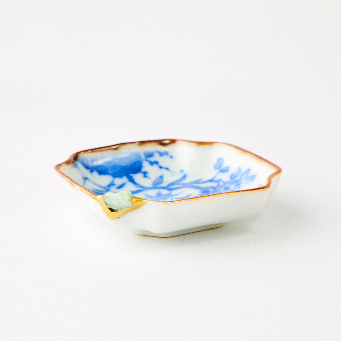 KINTSUGI Yobi-tsugi Jade Pebble Gold-Jointed Small Plate｜Food Safe
