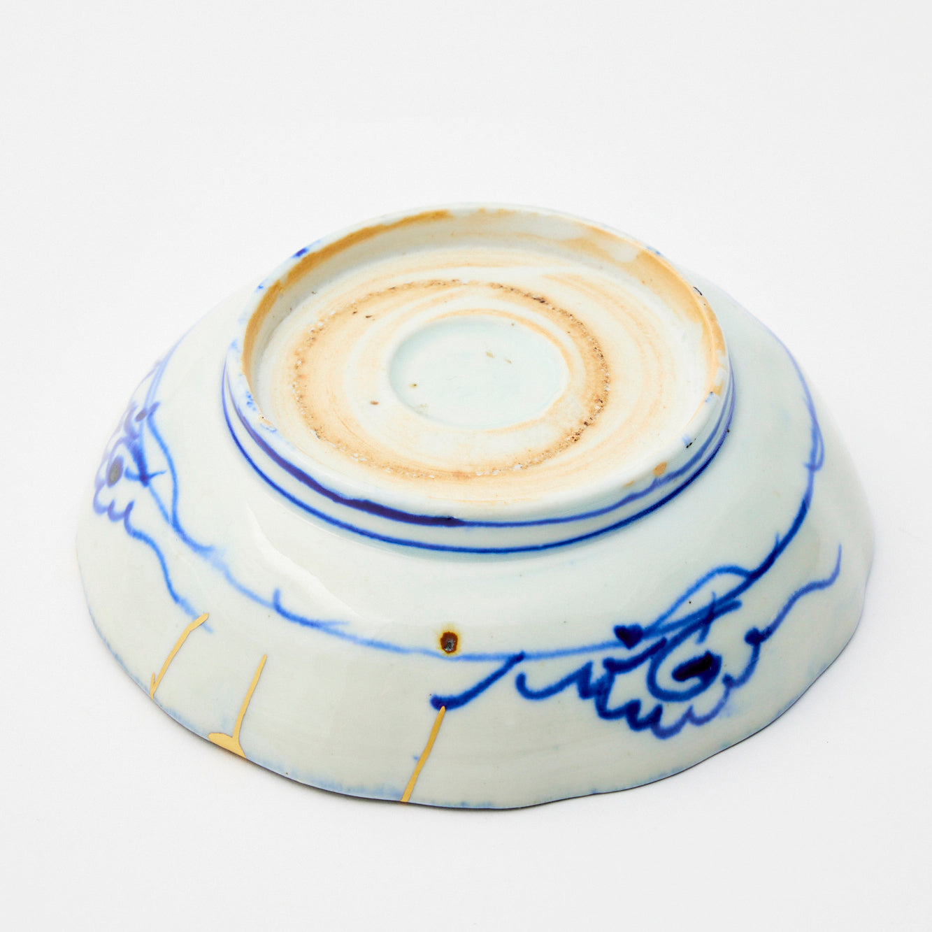 KINTSUGI Indigo Blue Peony Kaleidoscope Small Dish｜Food Safe