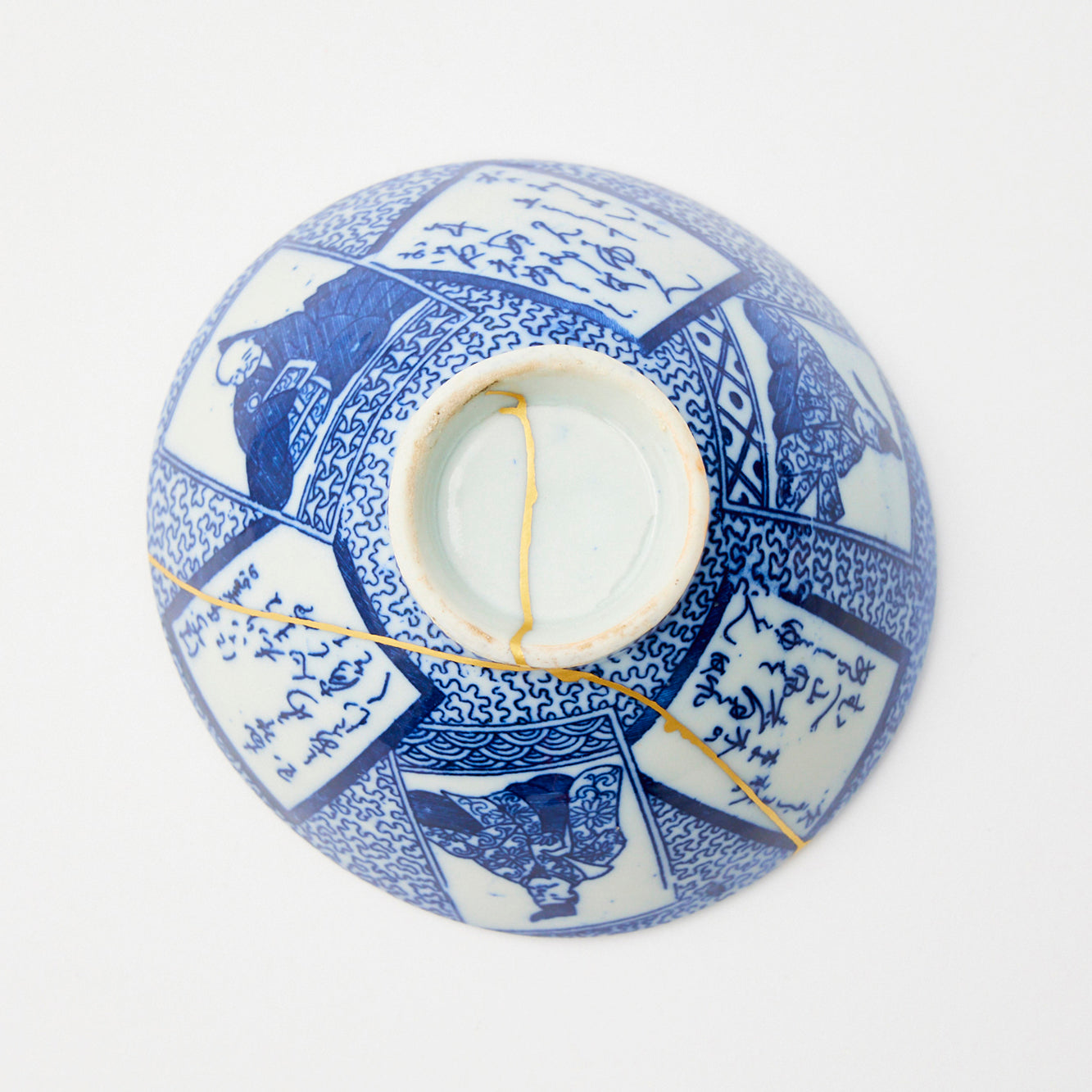 KINTSUGI Golden Verse: Blue Hyakunin-Isshu Tea Bowl｜Food Safe