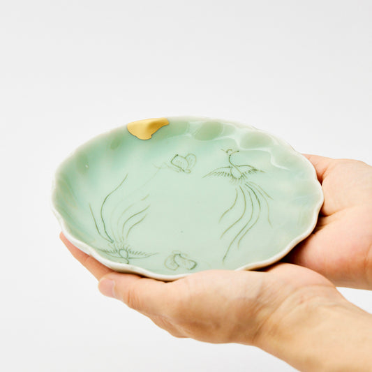 KINTSUGI Celadon Imari Bird & Butterfly Motif Small Plate｜Available at Ebisu Studio