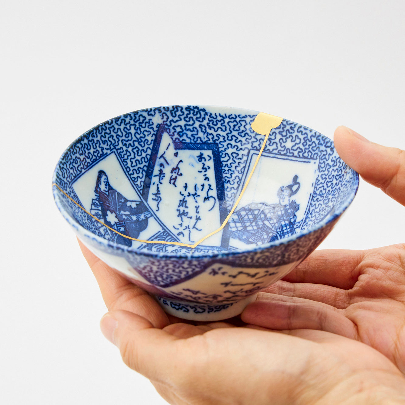 KINTSUGI Golden Verse: Blue Hyakunin-Isshu Tea Bowl｜Food Safe
