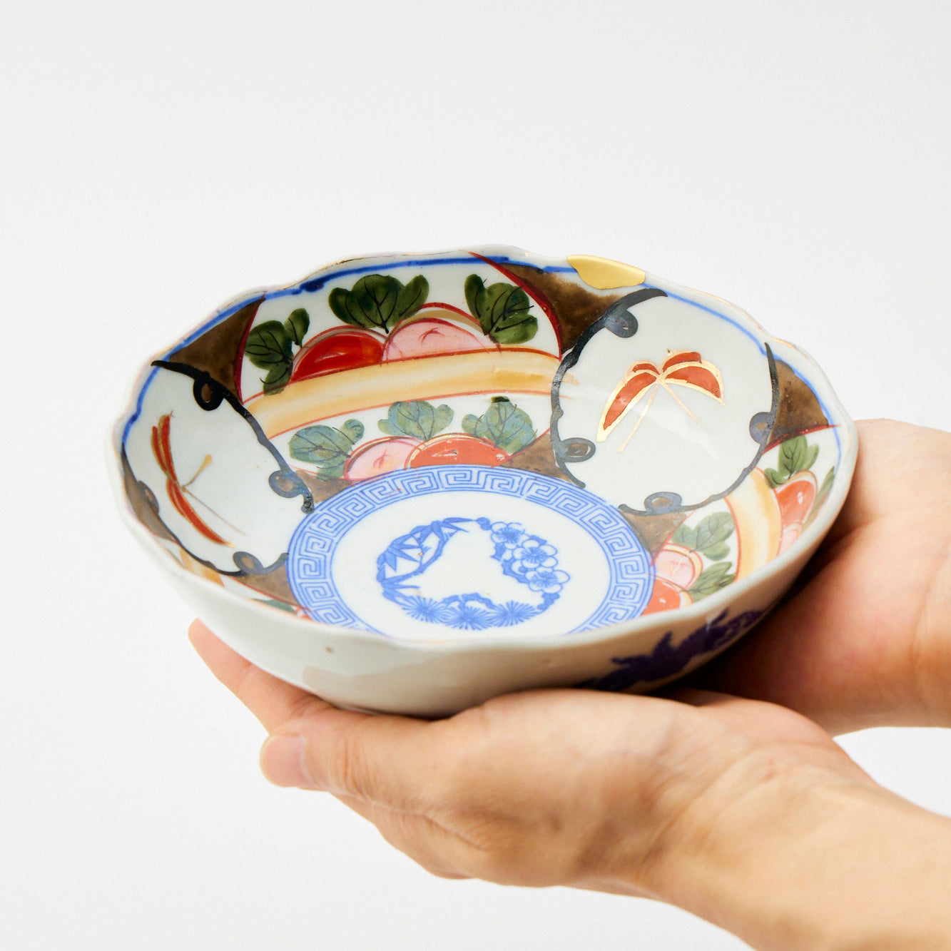 KINTSUGI Imari Polychrome Bowl with Butterfly and Floral Design｜Available at Ebisu Studio