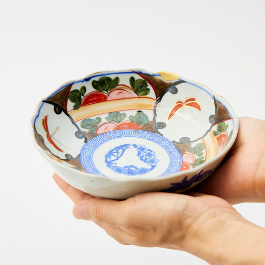 KINTSUGI Imari Polychrome Bowl with Butterfly and Floral Design｜Available at Ebisu Studio