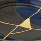 KINTSUGI Small Plate with Triangular Gold Restoration  on Deep Indigo Base