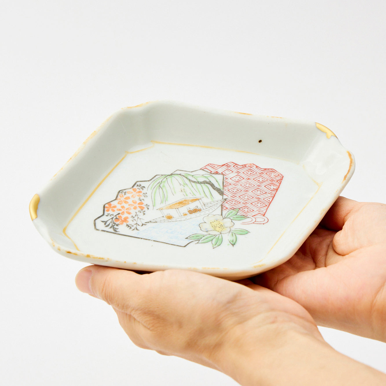 KINTSUGI Willow-Yakatabune Diamond Small Plate｜Food Safe