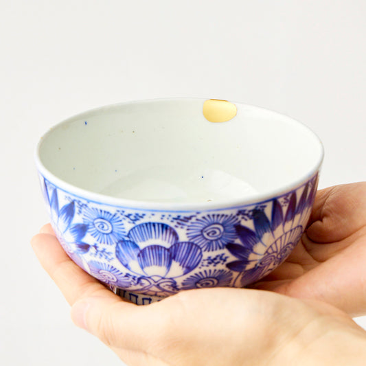 KINTSUGI Ancient Imari Porcelain with Floral Line Art｜Food Safe