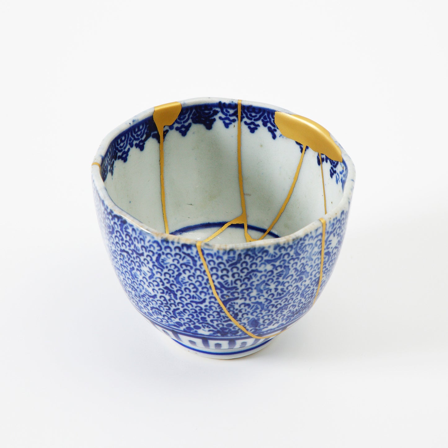 KINTSUGI Early Meiji Period Paper-printed Fine Arabesque Pattern Mukozuke Teacup by Nana Wakatsuki, Tokyo