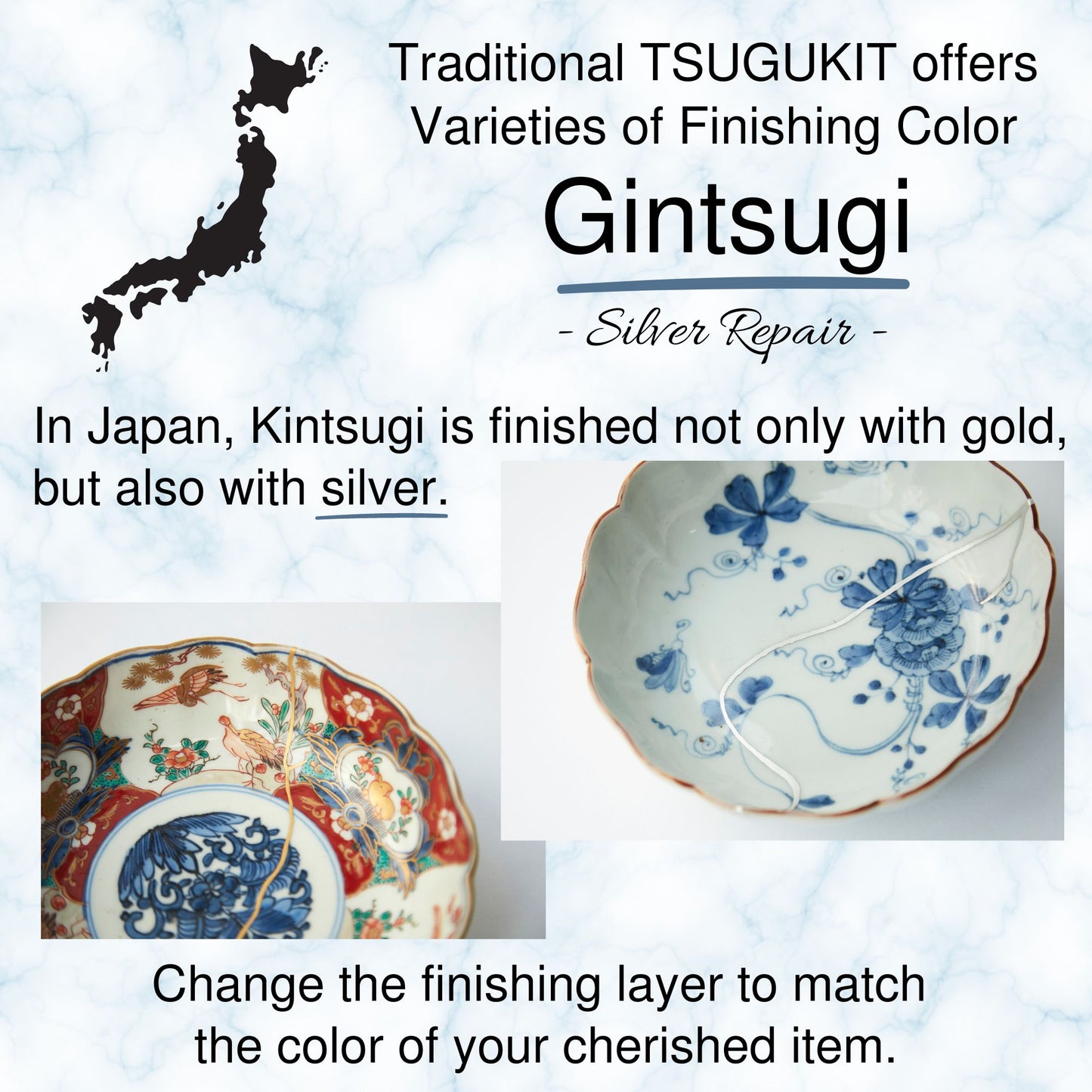 Kintsugi kit - Traditional TSUGUKIT (Gold Powder 0.3g, Silver Powder 0.5g)